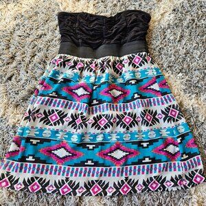 Black and Aztec print Strapless dress